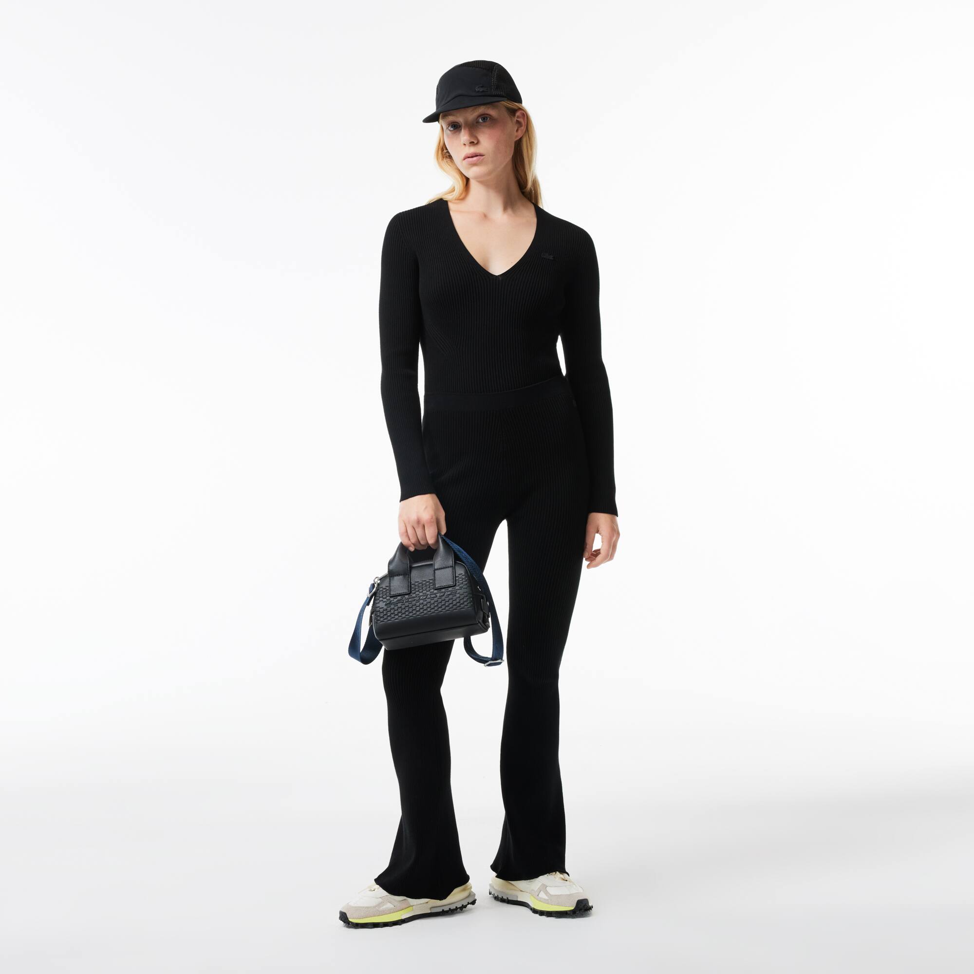 Ausgestellte Leggings aus gerippter Strickware Traningshosen - Schwarz - Lacoste - Damen