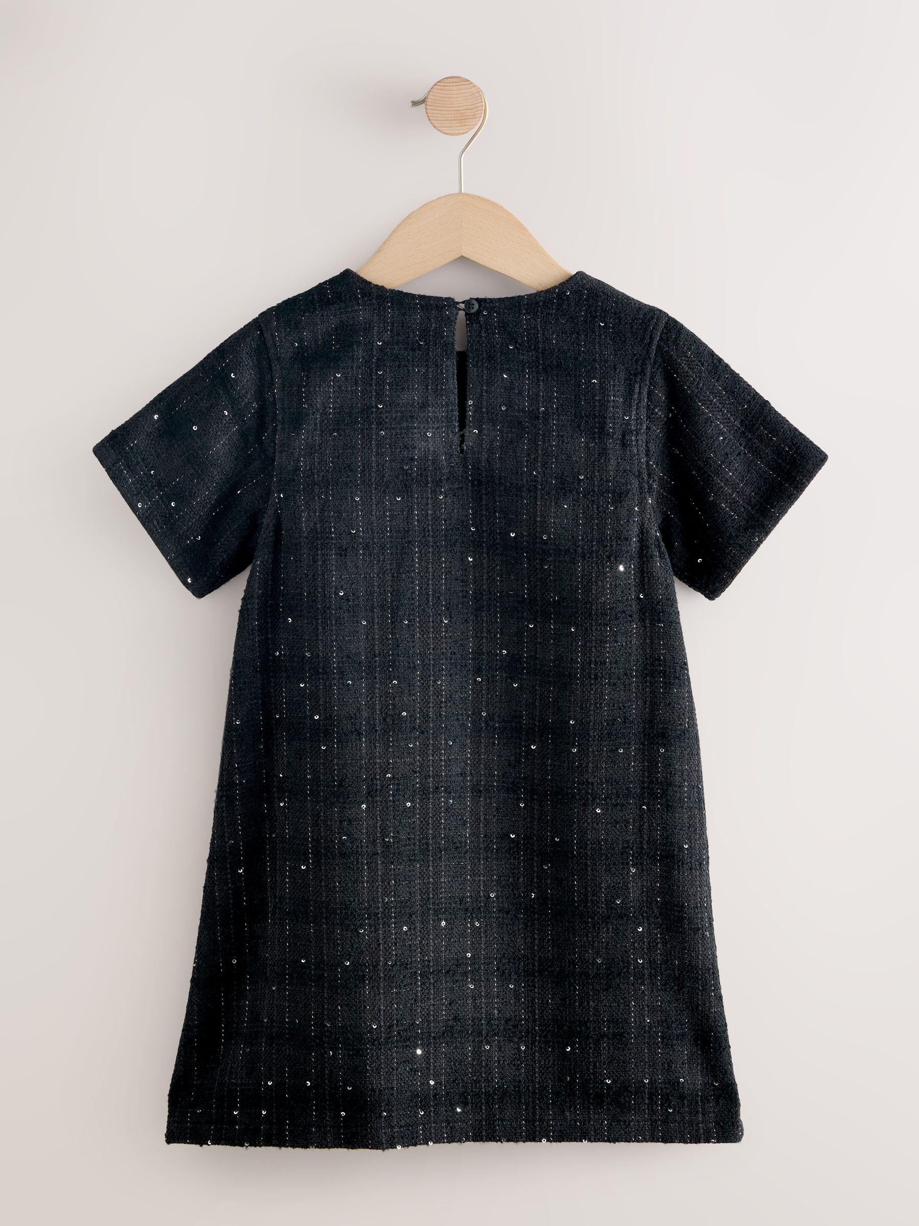 Zwart - Bouclé Shift Jurk met Textuur (3-16jaar)