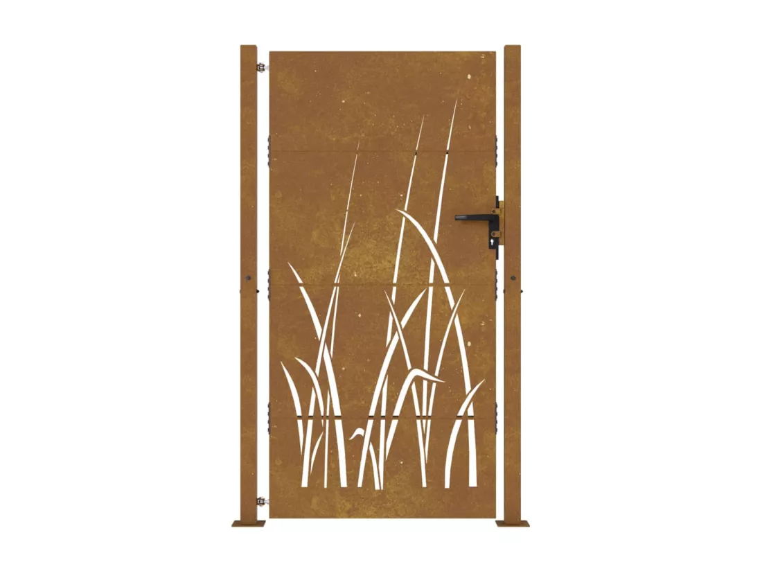 Portail de jardin 105x180 cm acier corten conception d'herbe