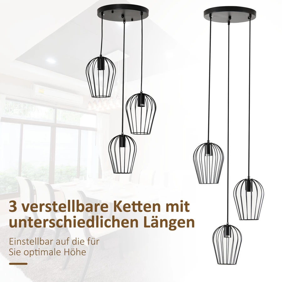 HOMCOM Pendelleuchte mit dem Metalldrahtkäfig-Design schwarz