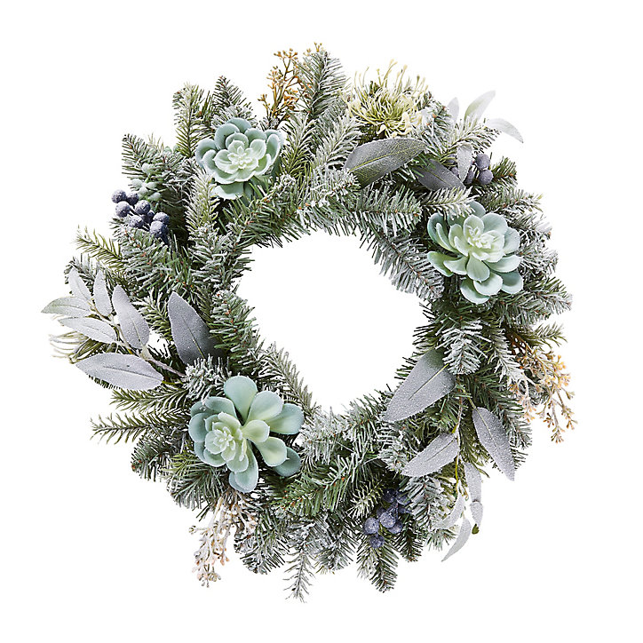 Couronne de Noël avec feuillage et succulentes esprit nature, diam. 50 cm