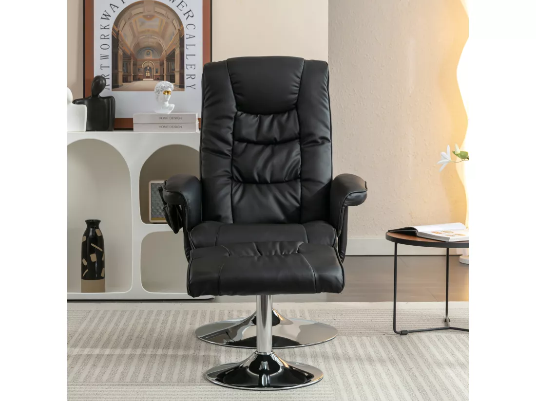 Fauteuil de massage en cuir pu avec repose-pieds, noir,d79 cm×h106cm