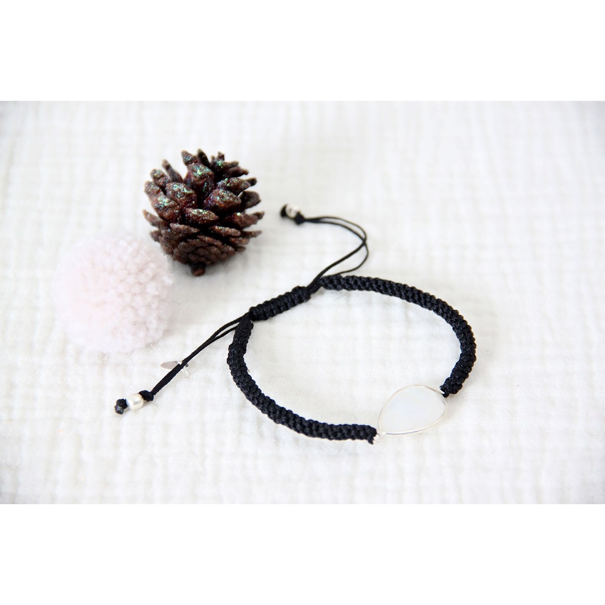Bracelet ADEN Pierres de lune oblongue Argent cordon réglable