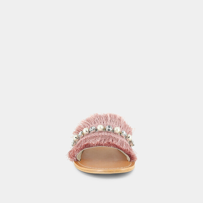 Mules roses  à franges et perles