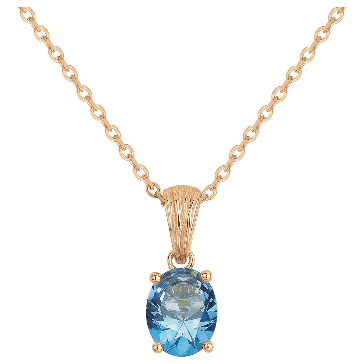 Collier mono-motif ELISABETH en Plaqué Or avec pierre synthétique bleu topaze