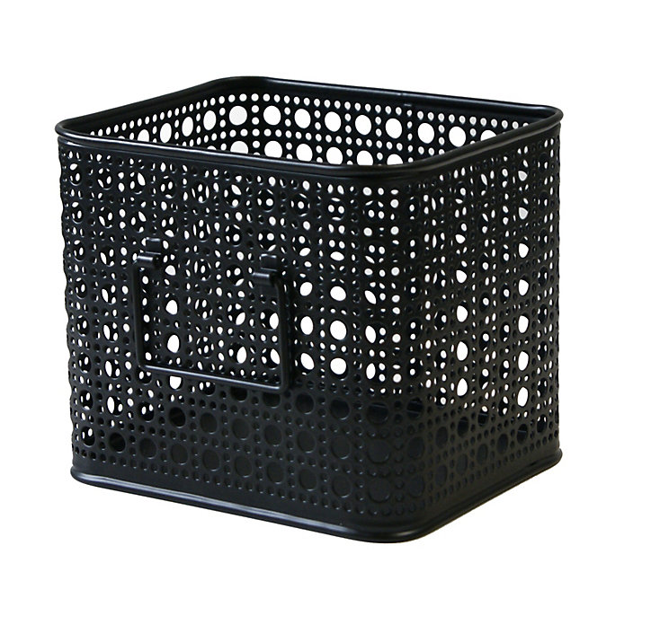 Panier carré en métal motif cannage noir taille S