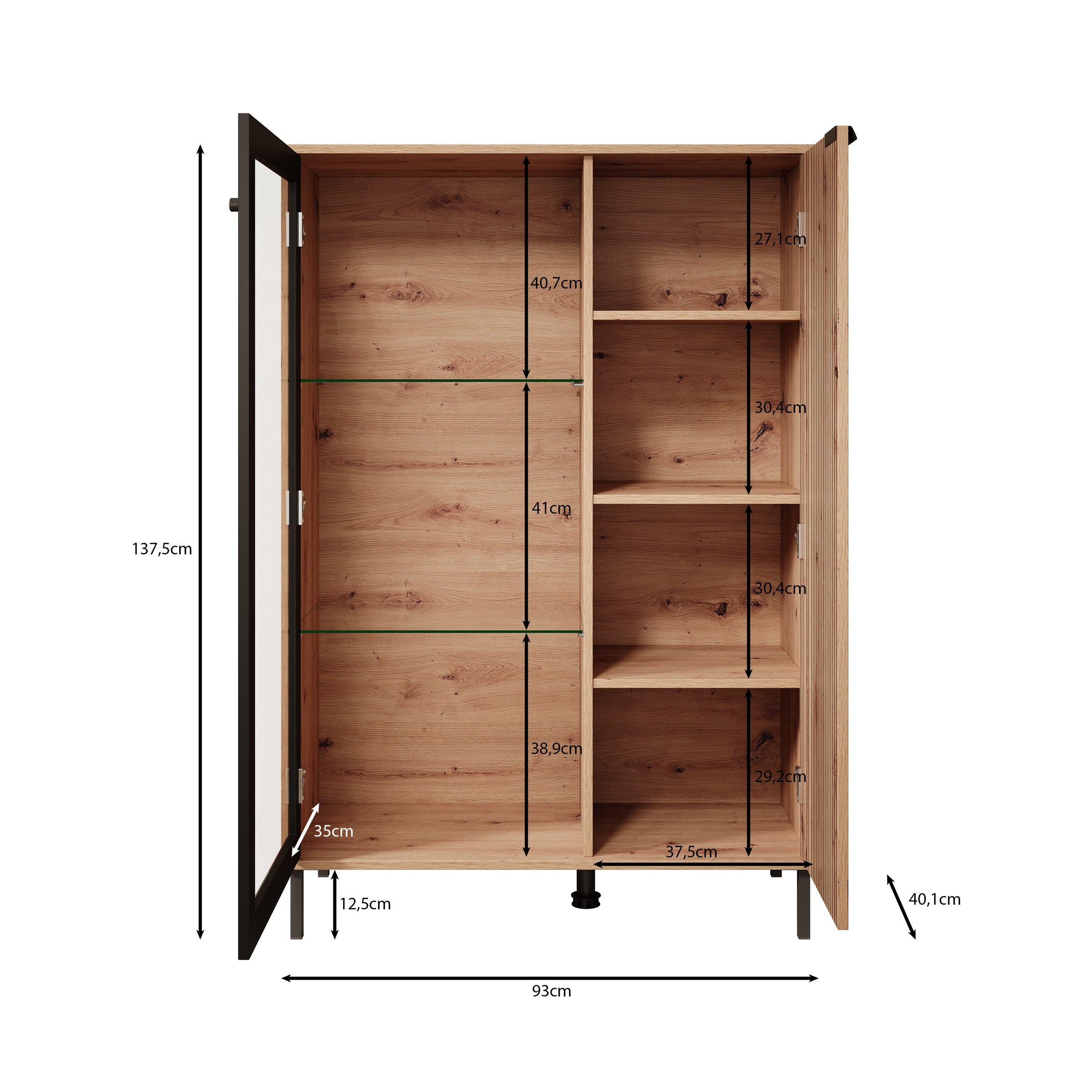 Meubella - Vitrinekast Malaika - Eiken - 93 cm