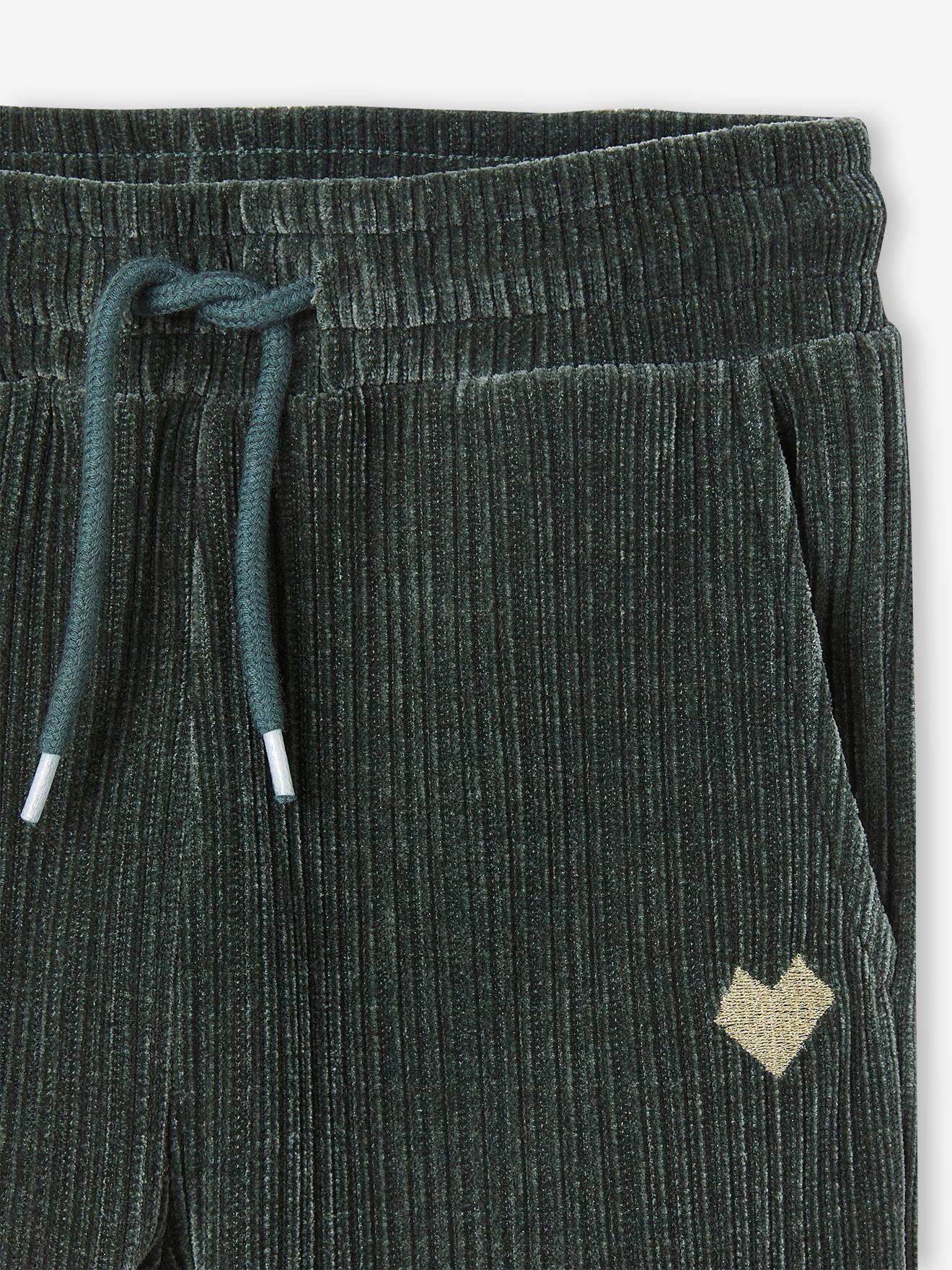 Calça de moletom cinza mesclado de veludo cotelê para meninas