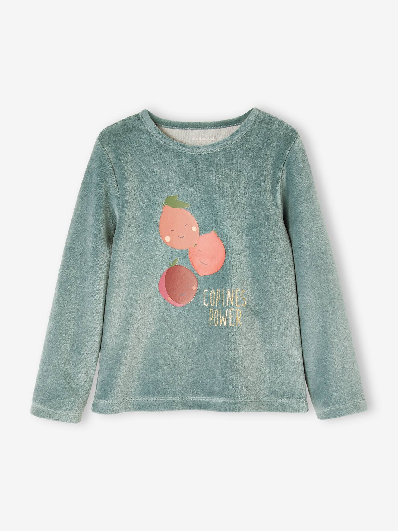 Pijama de veludo com estampa de pêssego para meninas