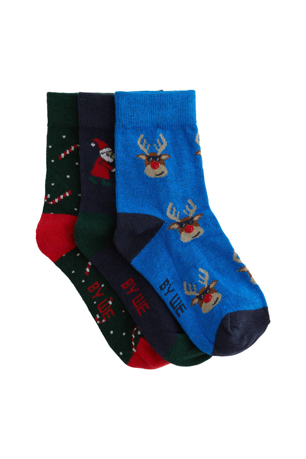 WE Fashion sokken - set van 3 blauw/donkergroen/donkerblauw