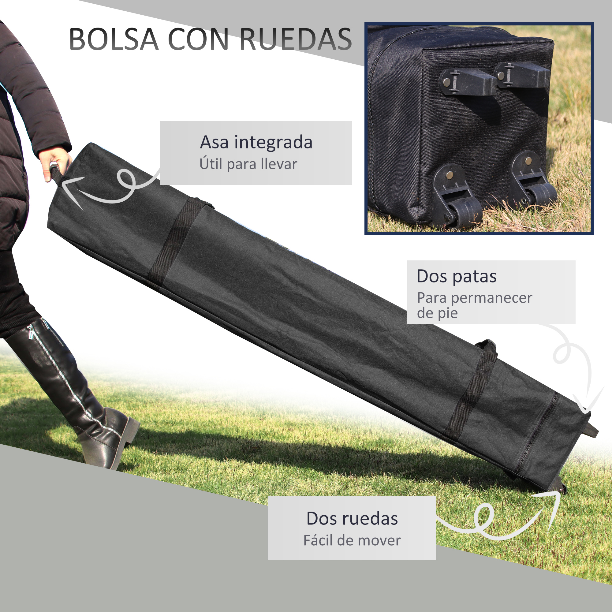 Gazebo dobrável Outsunny 2,5x2,5x2,68 m, tenda de jardim com proteção UV 50+, altura ajustável, 4 sacos de areia e bolsa de transporte para camping, festas e pátios, branco.