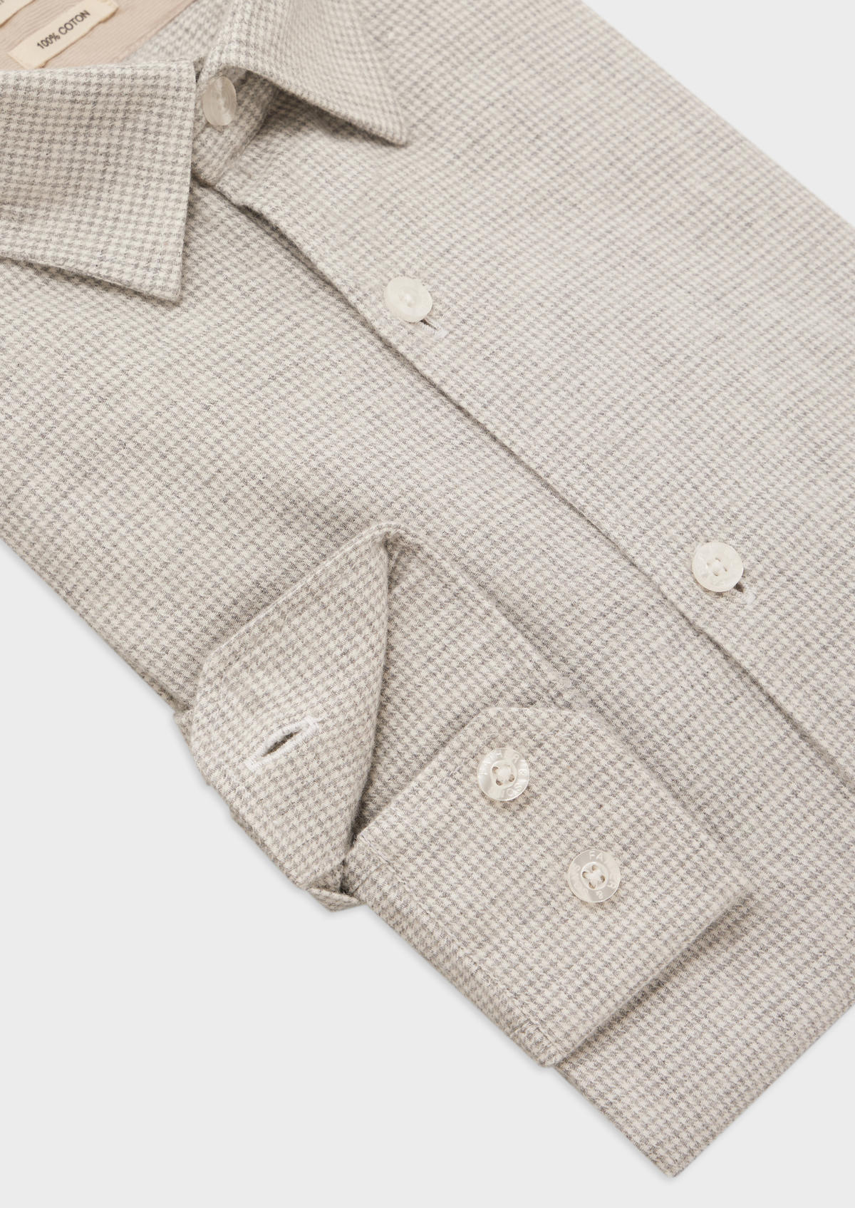 Chemise sport Regular en flanelle de coton blanc et gris à motif pied-de-poule