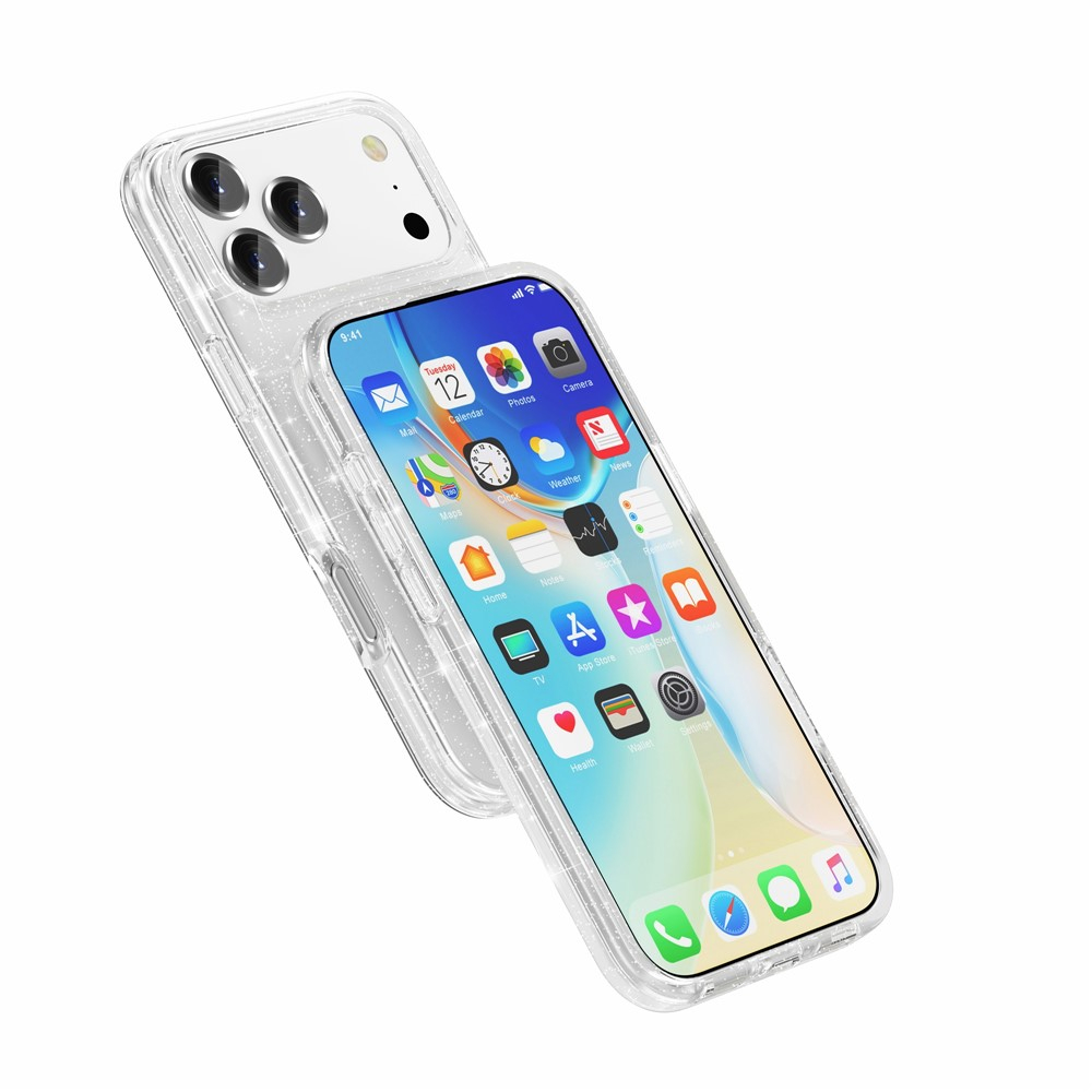 iPhone 17 Pro MagSafe Hybrid Hardcase Schutzhülle im Glitzer Design - Silber / Transparent