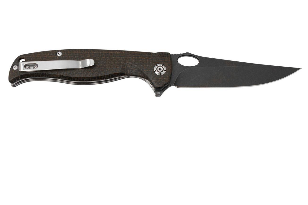 QSP Knife Gavial, QS126-D2 Blackwashed D2, Dark Brown Micarta zakmes
