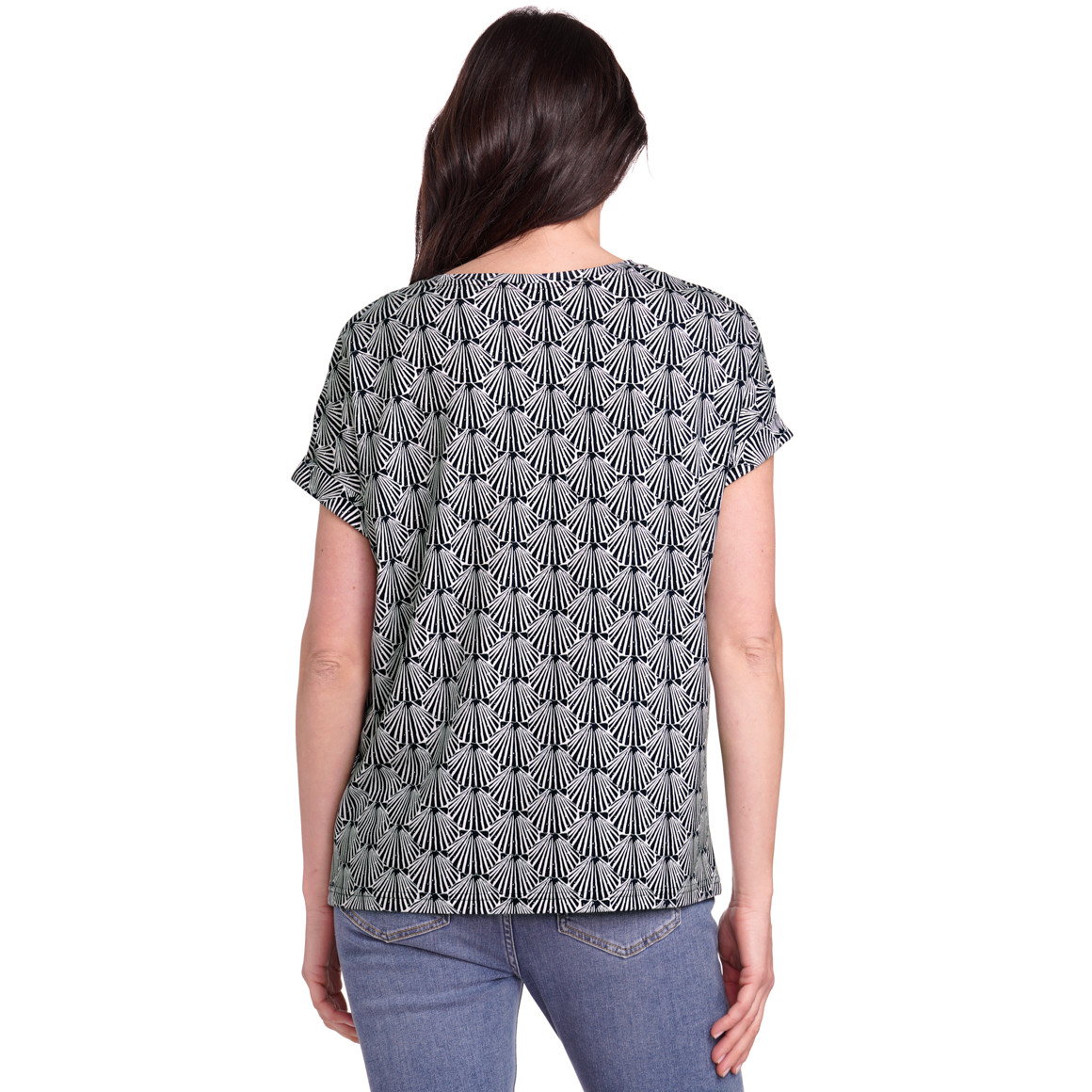 Gina Benotti Damen T-Shirt mit überschnittenen Ärmeln dunkelblau / weiss