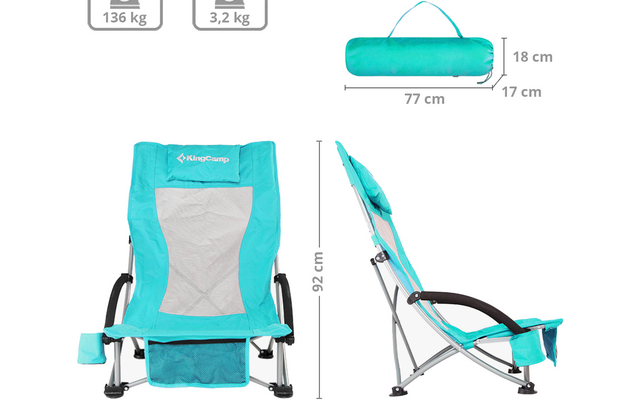 KingCamp High Beach Chair Faltstuhl mit hoher Lehne und Liegestuhl-Komfort