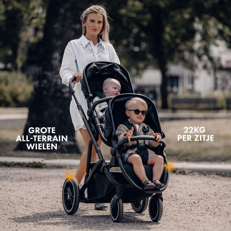Deryan Evy V2 Kinderwagen - Duo Kinderwagen - Uitbreidbaar - Inclusief extra zitje - Zwart