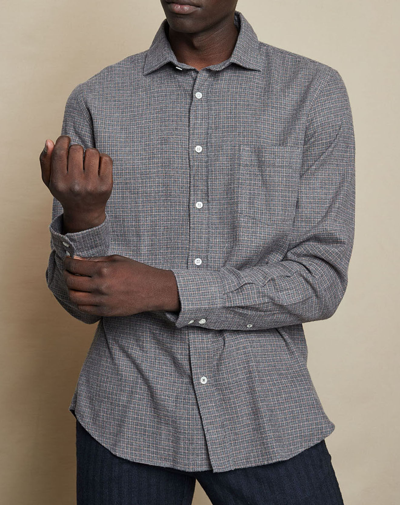 Hartford Chemise Regular Paul à carreaux gris/marine/orange