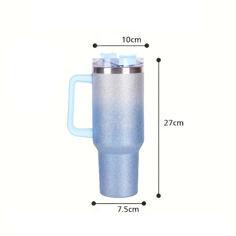 (1.2L) Edelstahl Thermo Kaffee Becher Doppelwandiger Trinkbecher Glitzer Thermoskanne mit Deckel   Strohhalm - Lila