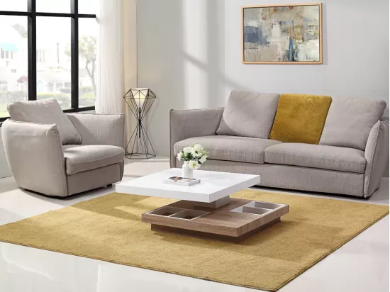 Table basse - Plateau pivotant - MDF laqué blanc et chêne - FAUSTO II