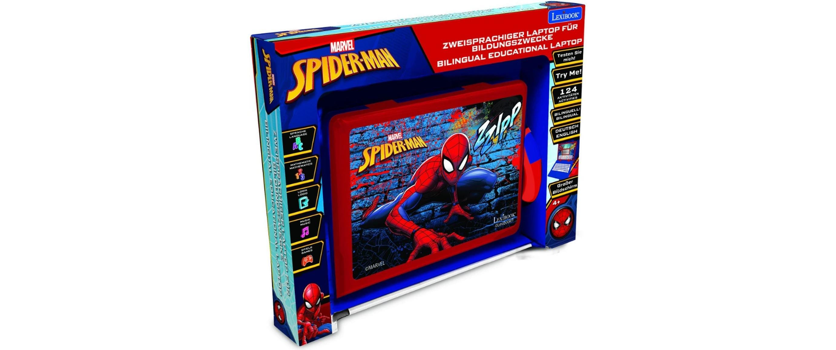 Lern-Laptop SpiderMan DE/ENG mit 124 Aktivitäten Blau/RotZweisprachiger sprechender Bildungslaptop