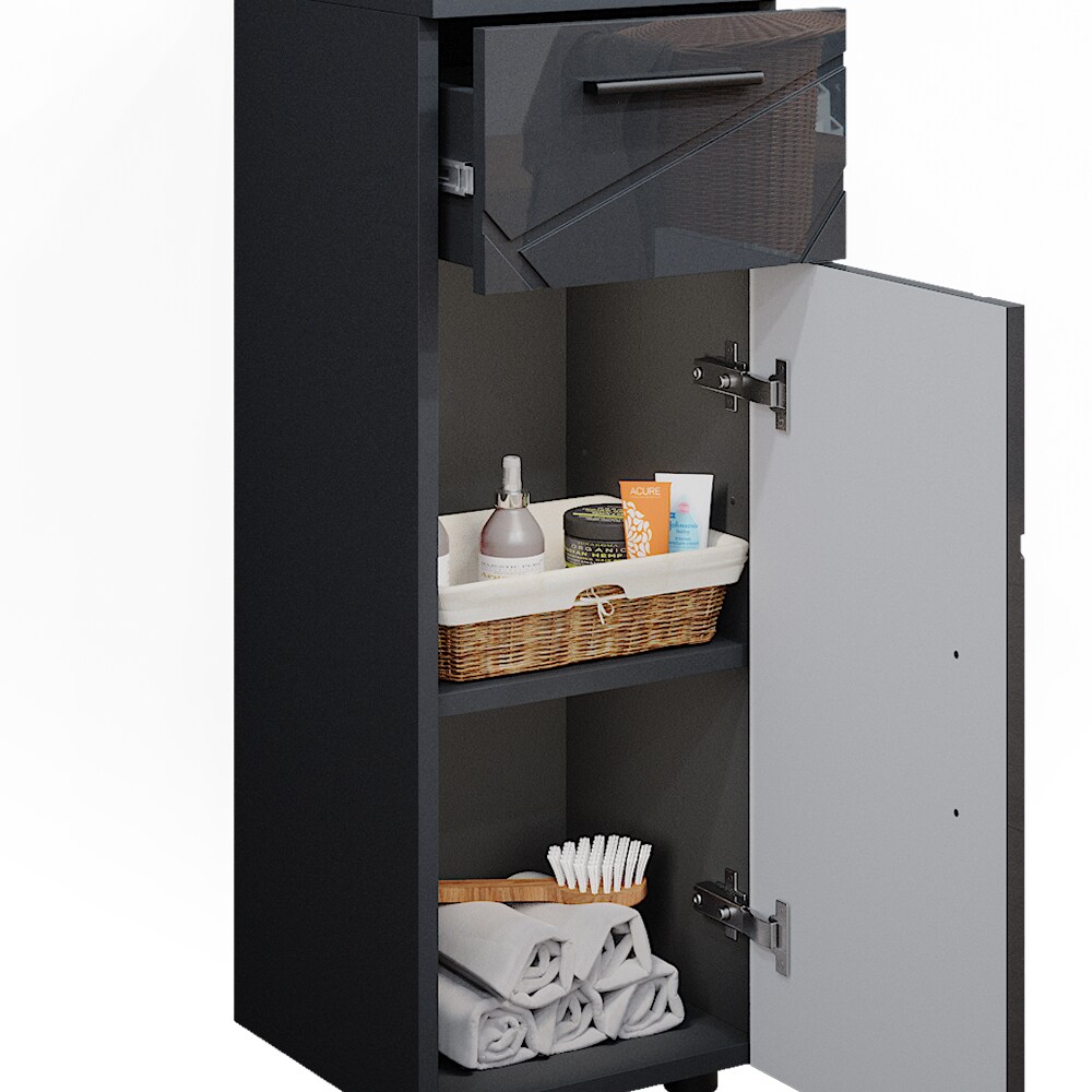 Vicco Midischrank Badschrank Badezimmermöbel Irma Anthrazit Hochglanz modern 30x81 cm Badezimmer Schrank Badmöbel Schranktür Schrankfach Schrankschublade Ablage Aufbewahrung
