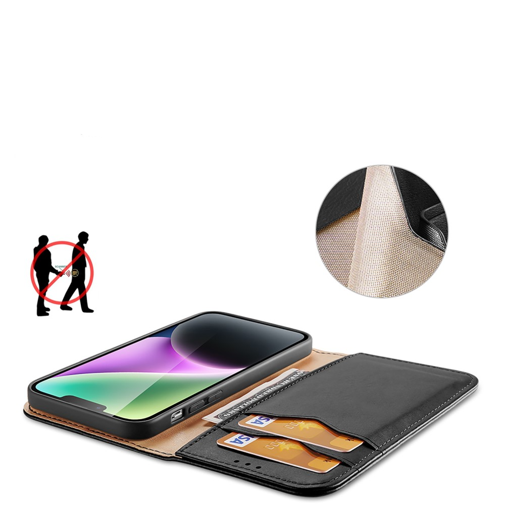iPhone 15 Flip Wallet Cover Echtleder Tasche (RFID Schutz) - Schwarz
