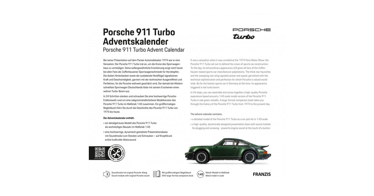 FranzisPorsche 911 Turbo Adventskalender Modelvoertuig  (Schaal 1:43)