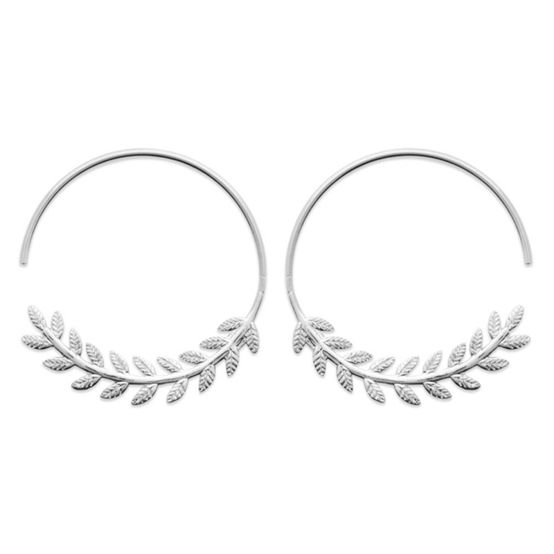 Boucles d'oreilles créole feuille de laurier Argent 925 Rhodié