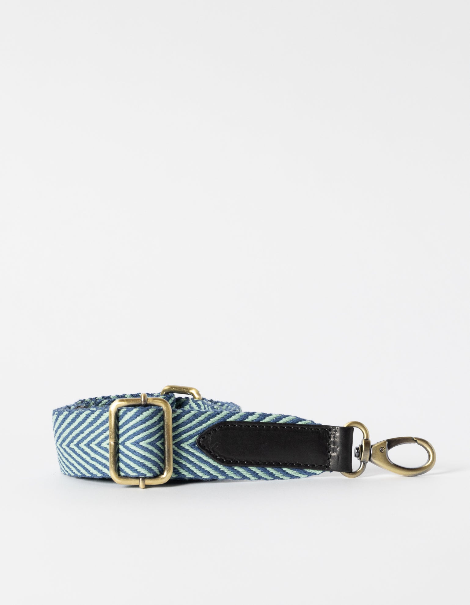 Herringbone Webbing Strap - Jade & Black Classic Leather