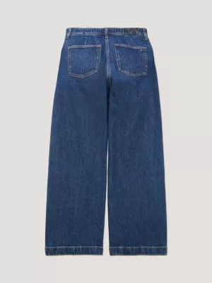 Calça jeans de perna larga e modelagem relaxada adaptável