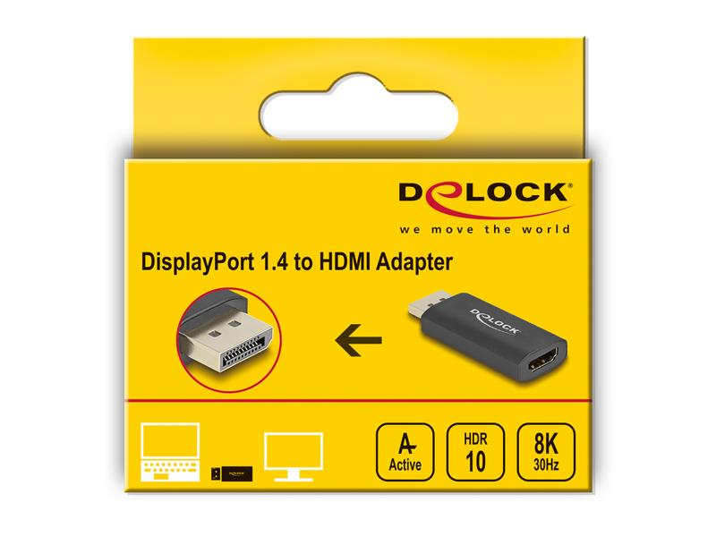 Delock Adapter aktiv, 8K/60Hz DisplayPort - HDMI Delock Aktiver DisplayPort 1.4 zu HDMI Adapter 8K mit HDR Funktion