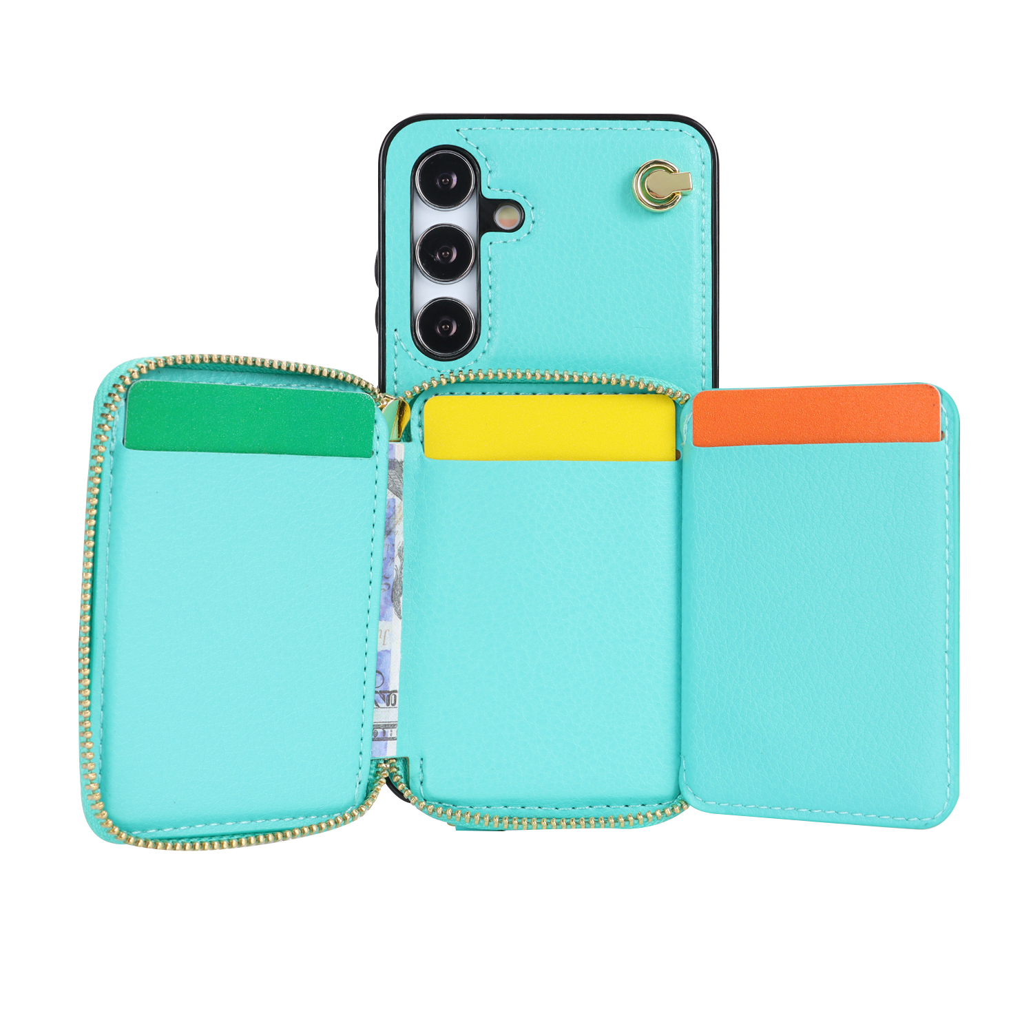 Samsung Galaxy S24  Plus Necklace Leder Schutz Hülle mit Kartenfächer   Handykette (140cm) - Türkis
