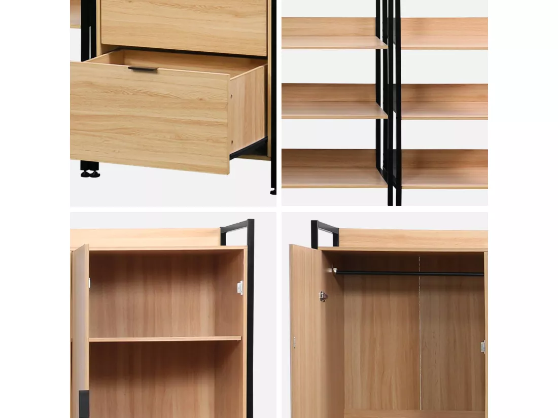 Kit dressing modulable noir avec 4 éléments. L 280 x P 48 x H 190 cm