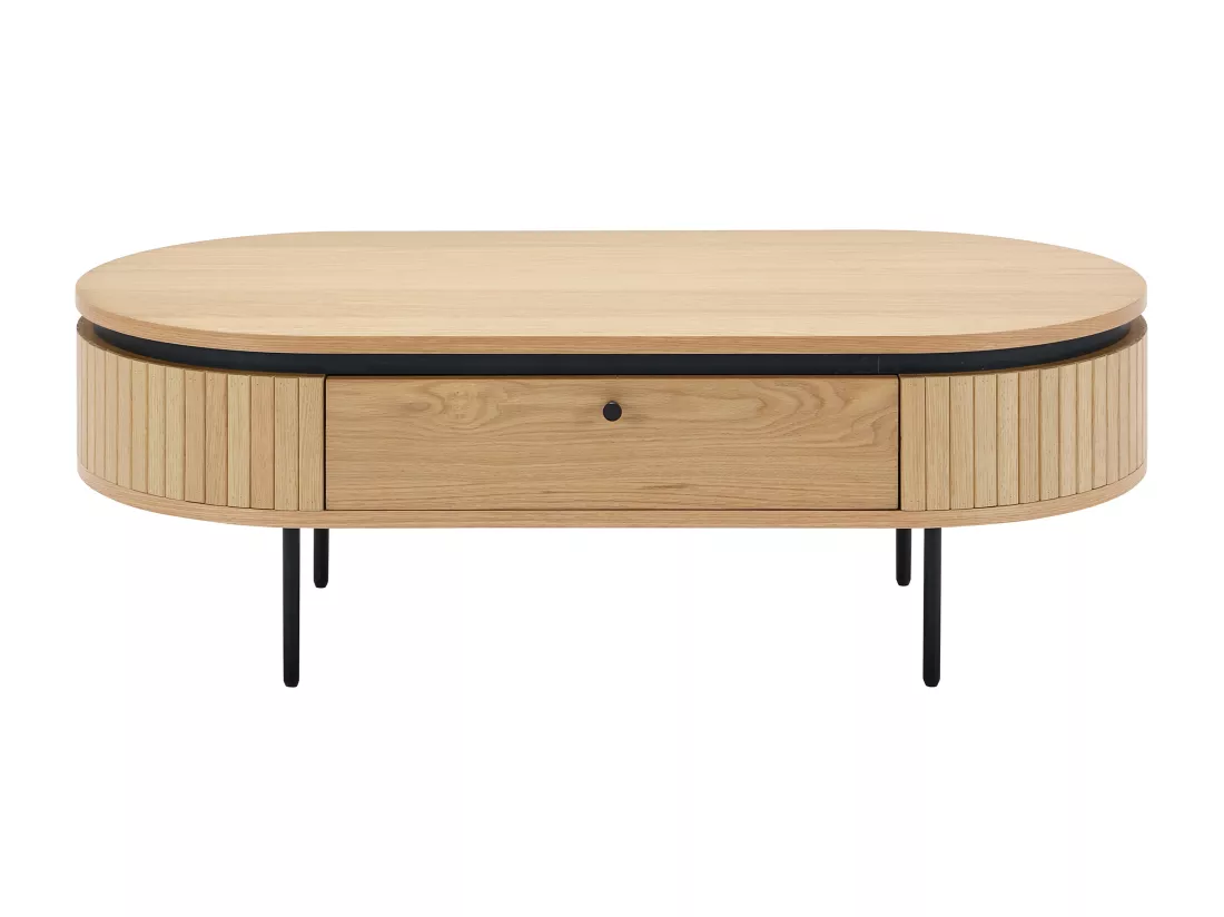 Table basse avec 2 tiroirs placage chêne et métal - Naturel clair et Noir - CARDIONA