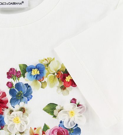 Dolce & Gabbana T-shirt - Blåoming - Hvid m. Logo
