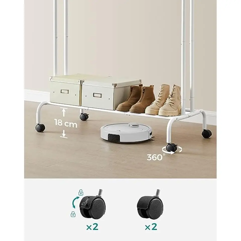 Furnihaus Kledingroede Kledingrek Dubbele Kledingophangrail met wielen 103,5 cm