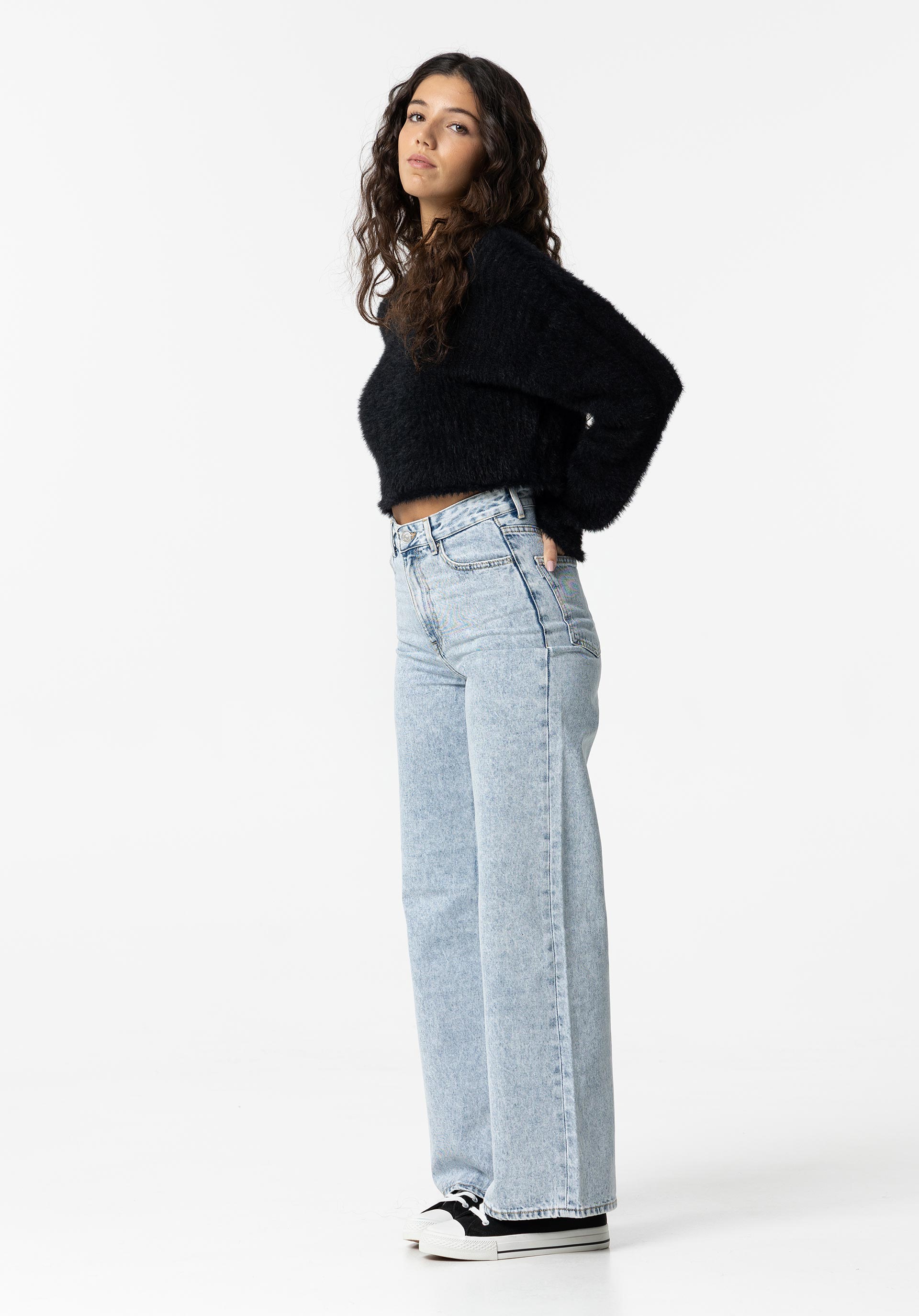 Jeans Kylie Wide Leg Cintura Alta Acid Wash