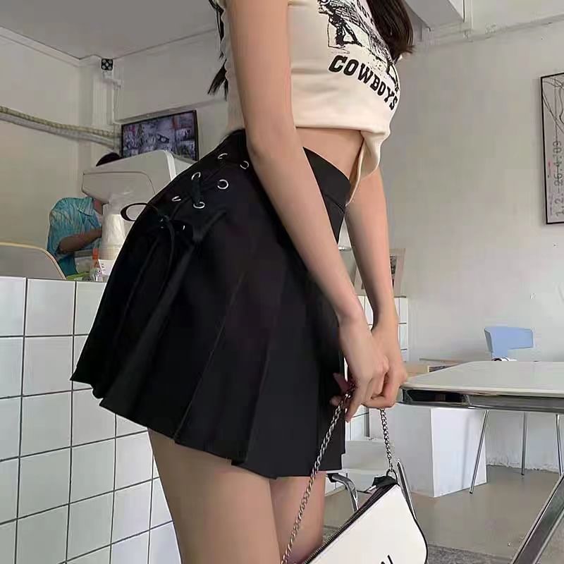 Angel Shine - Hoge taille veter-mini geplooide rok
