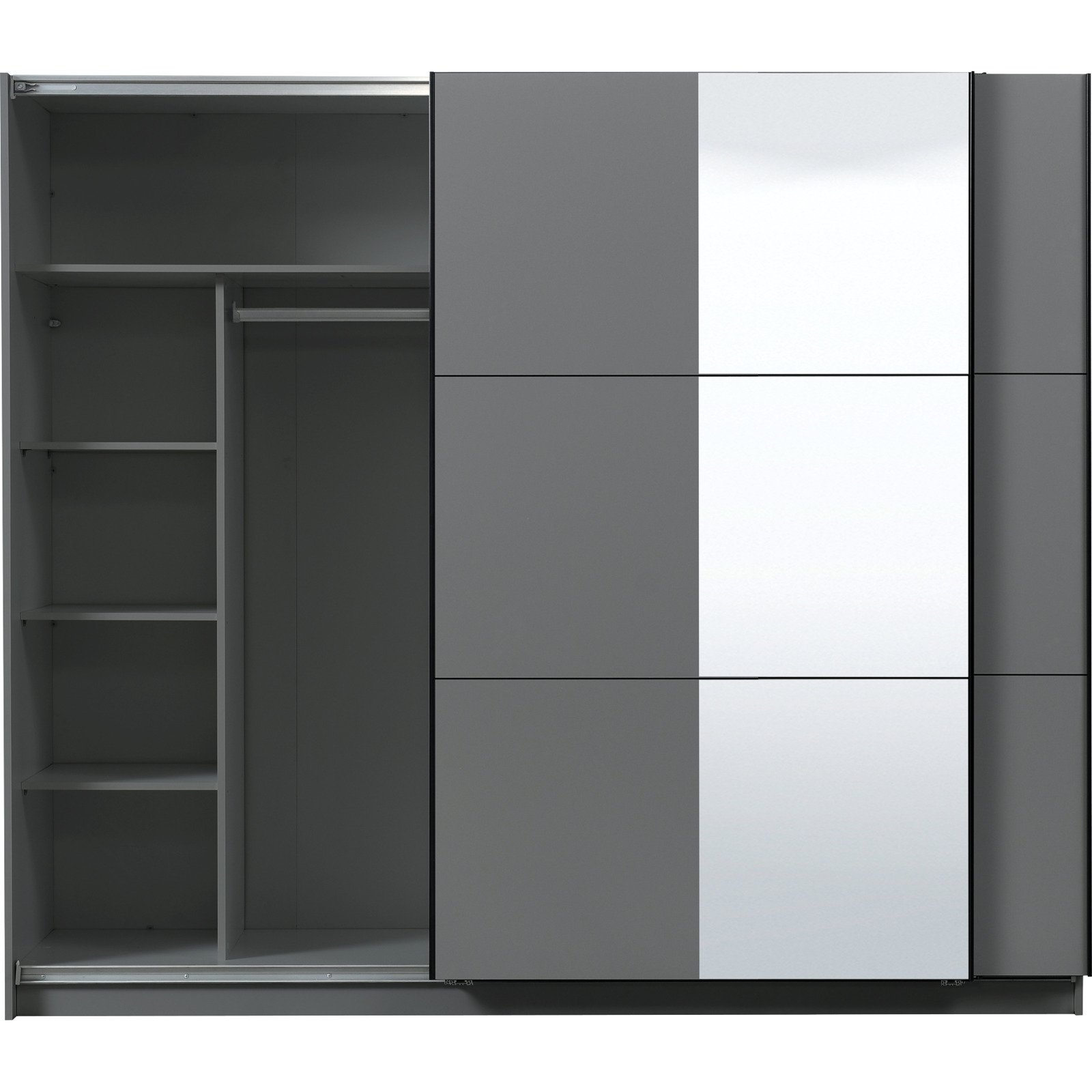 Schwebetürenschrank Sierra Melamin 237 x 210 x 62,5 cm, mit Spiegel graphite