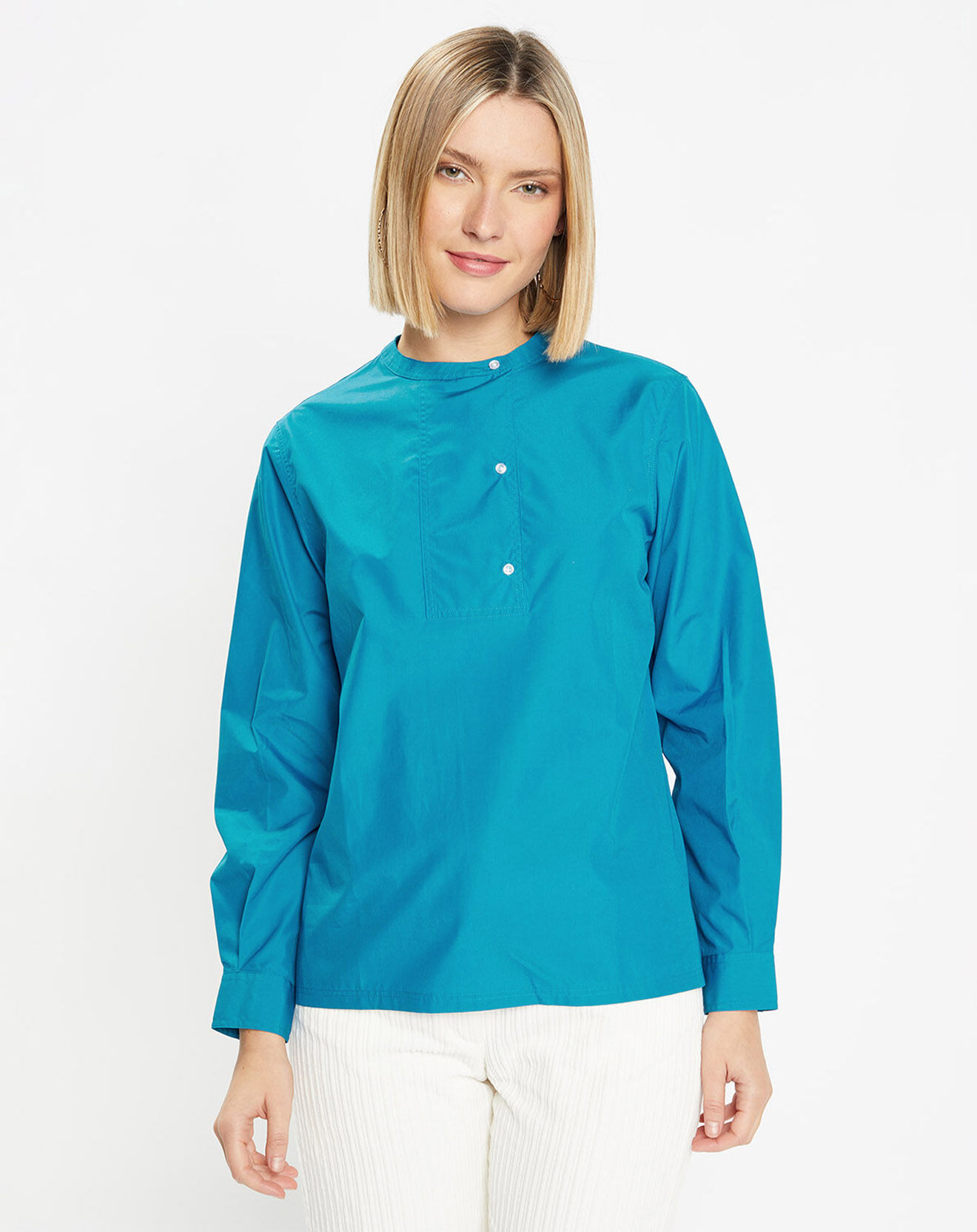Galeries Lafayette Blouse droite en Coton Genoise bleu moyen