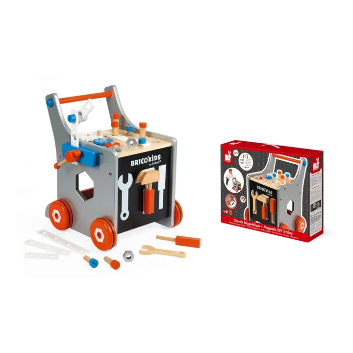 Janod Chariot magnétique Brico'Kids en bois avec 25 accessoires