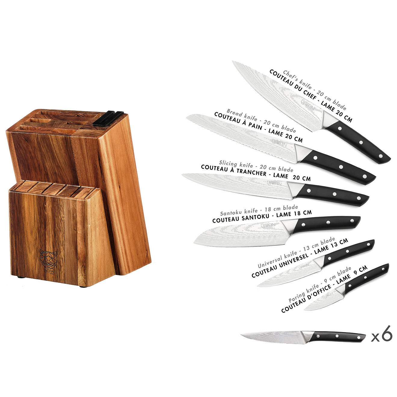 Bjorn Bloc avec couteaux de cuisine et couteaux à steak Erling Loviisa - 14 pièces