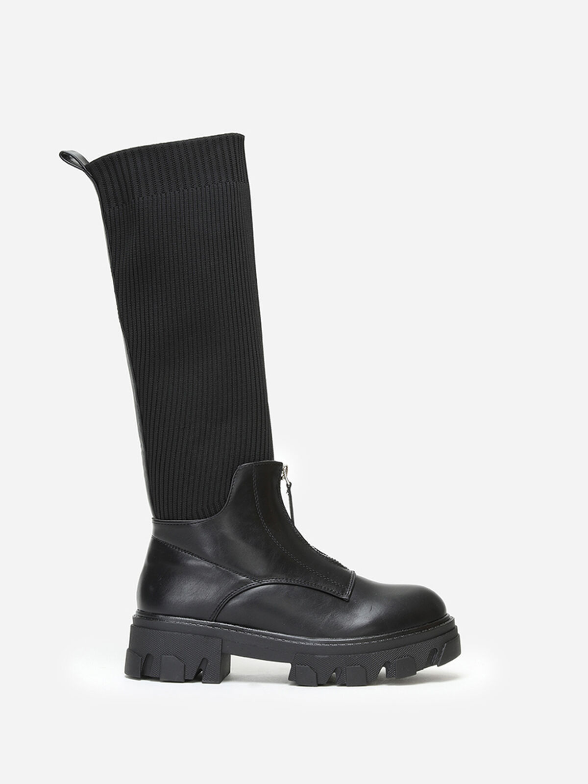 Bottes chaussettes zippées devant- Noir