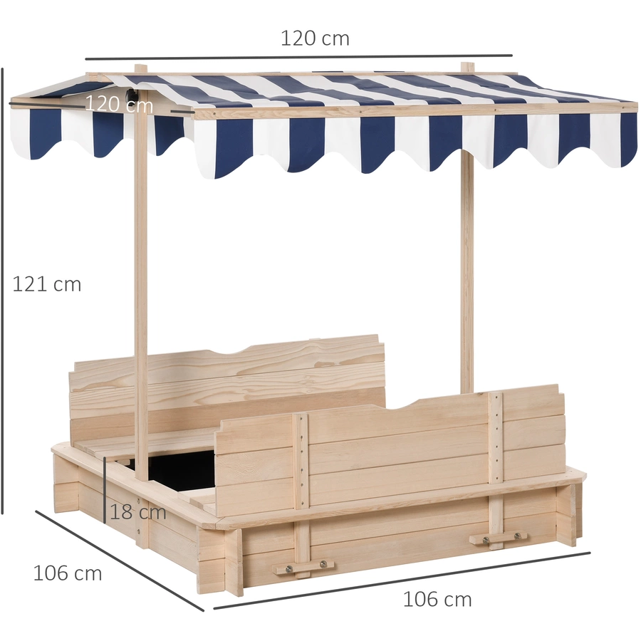Outsunny Sandkasten mit verstellbarem Dach natur
