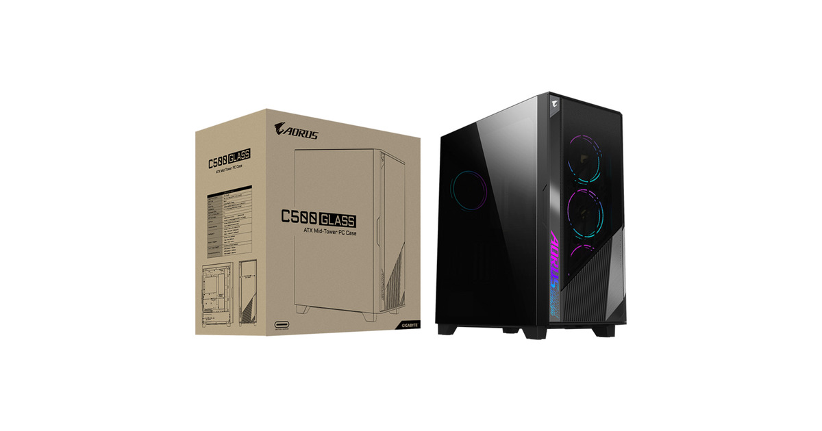 GIGABYTEAORUS C500 Glass midi tower behuizing  (Zwart | 2x USB-A | 1x USB-C | RGB | Tempered Glass)