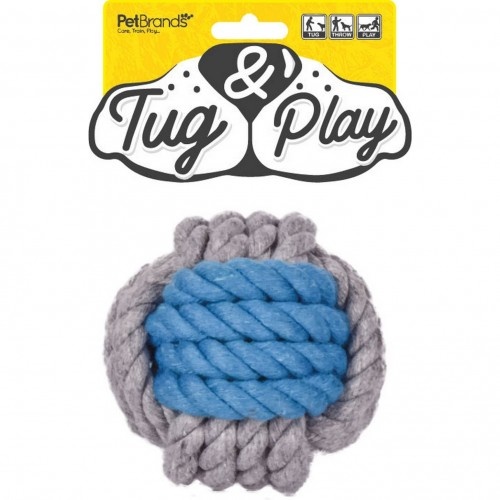 Brinquedo de morder redondo Tug and Play, azul e cinza.