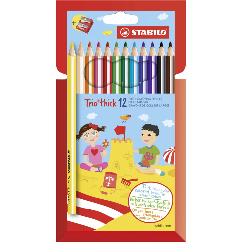 Stabilo Farbstifte Trio dick, mit Doppelspitzer, 12 Stück, assortiert