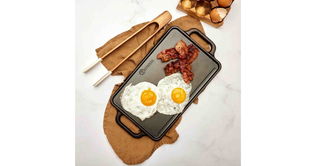 VictoriaOmkeerbare Bakplaat 33 x 21 cm, Seasoned grillplaat  (Zwart, Color packaging)
