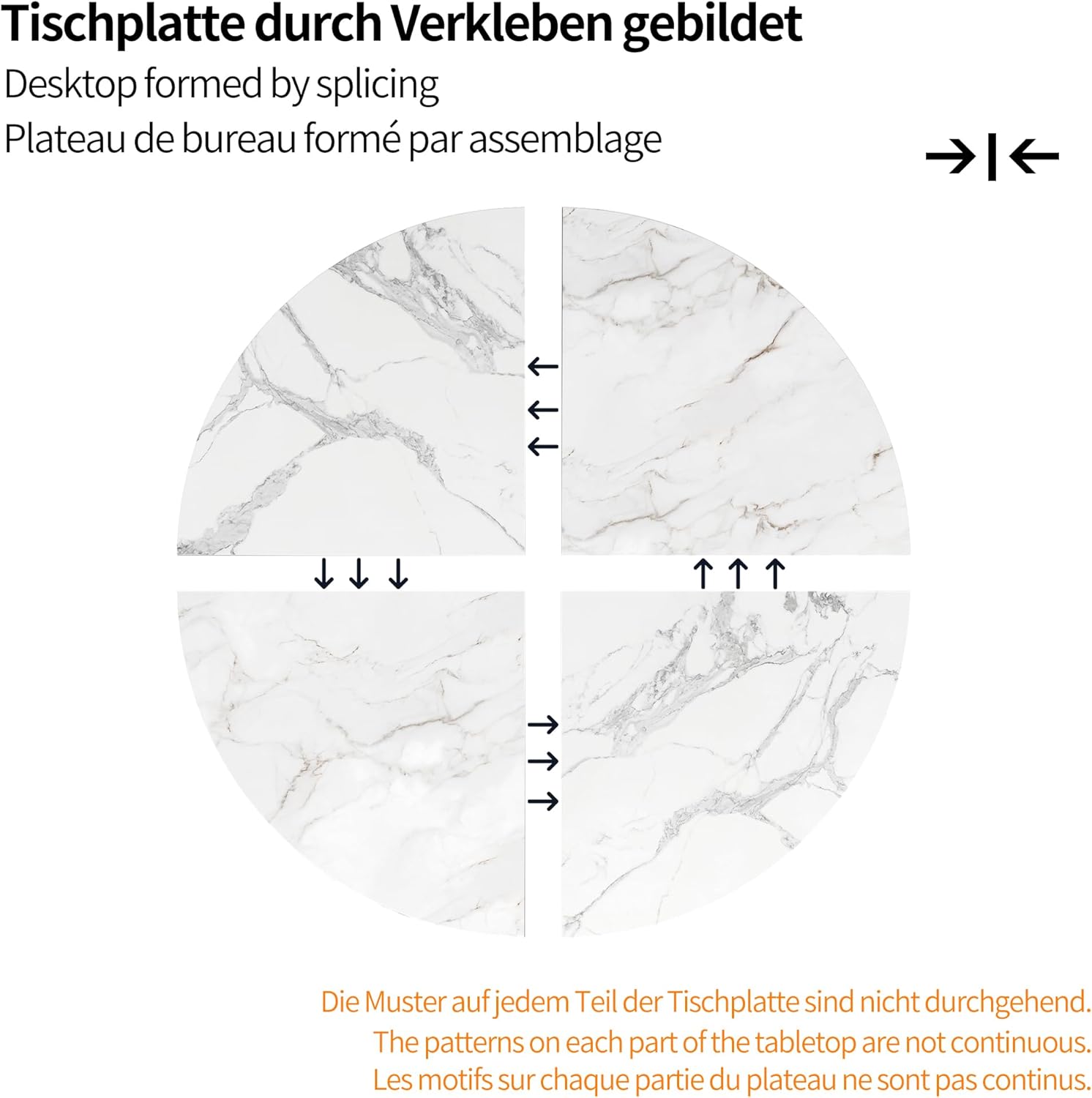 Merax Esstisch Rund, Marmormuster Esstisch Kaffeetisch, für 4-6 Personen, Metallrahmen, verstellbareTischbeine, geeignet für Restaurant,Wohnzimmer,Küche,Esszimmer,Gardn, Weiß/Gold, 100×100×76cm